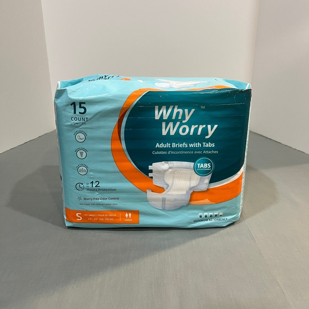 Why Worry Adult Briefs Unisex Small Blue 15 Count Maximum Absorbency Tabs